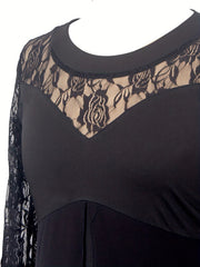  Solid Lace Long Sleeve Maxi Dress