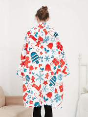  Fleece Snowflake & Bell Print Hooded Robe
