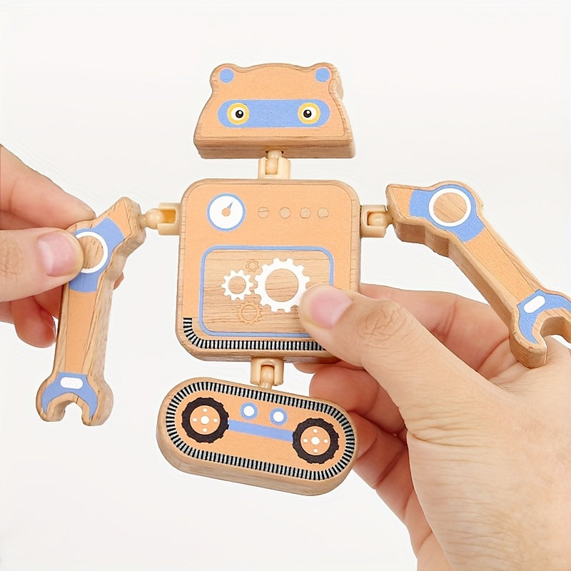 Wooden Snap Robots Toy Set for Kids 3+