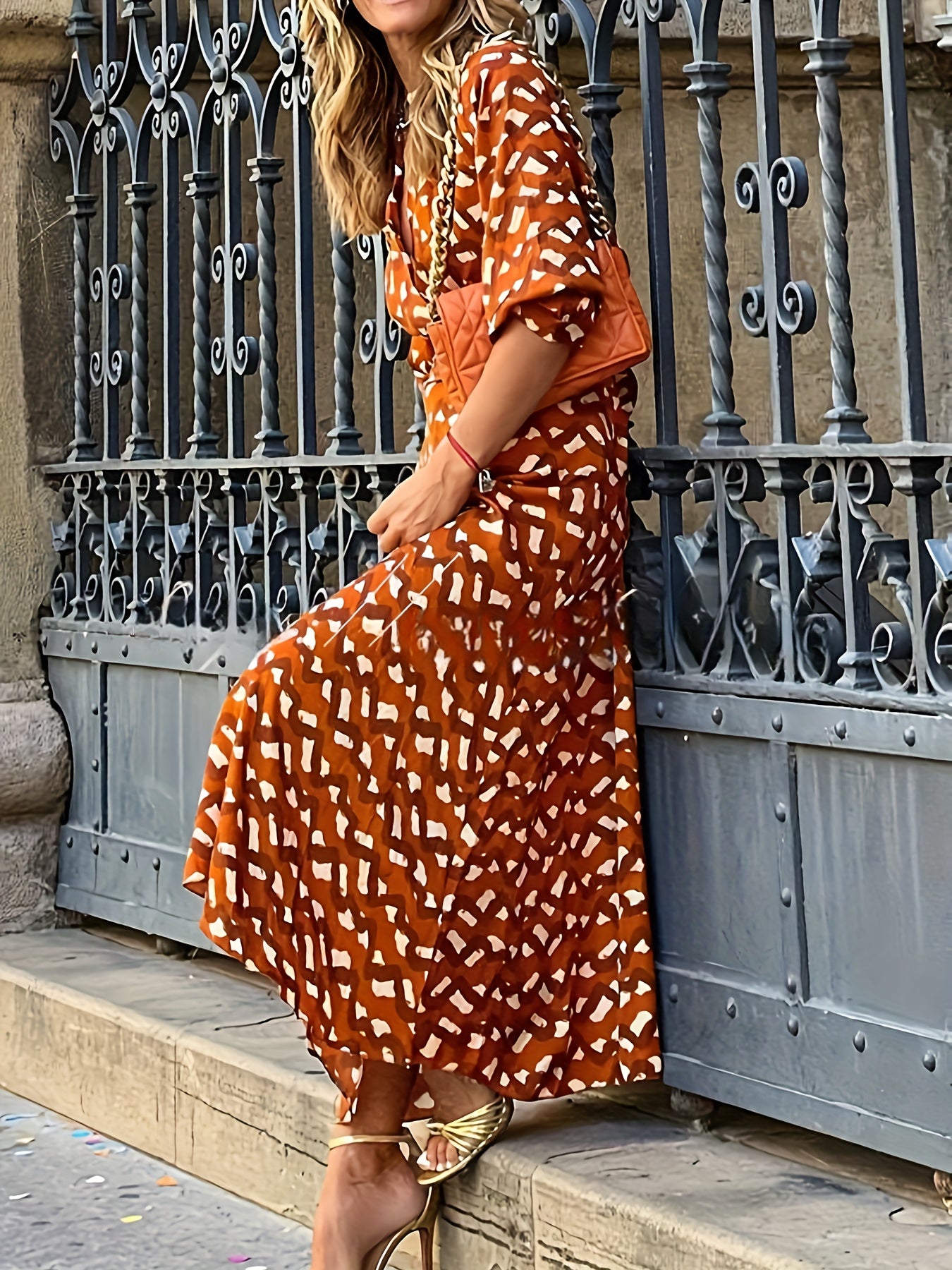  Casual Dress Women's Plus Allover Print Surplice Neck Dress