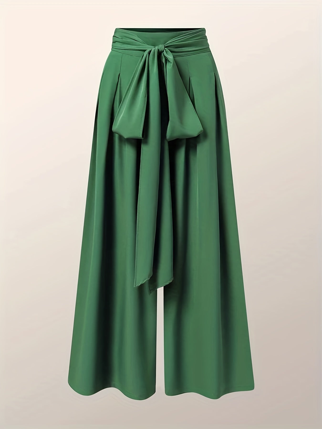  Solid Tie Front High Rise Wide Leg Trousers