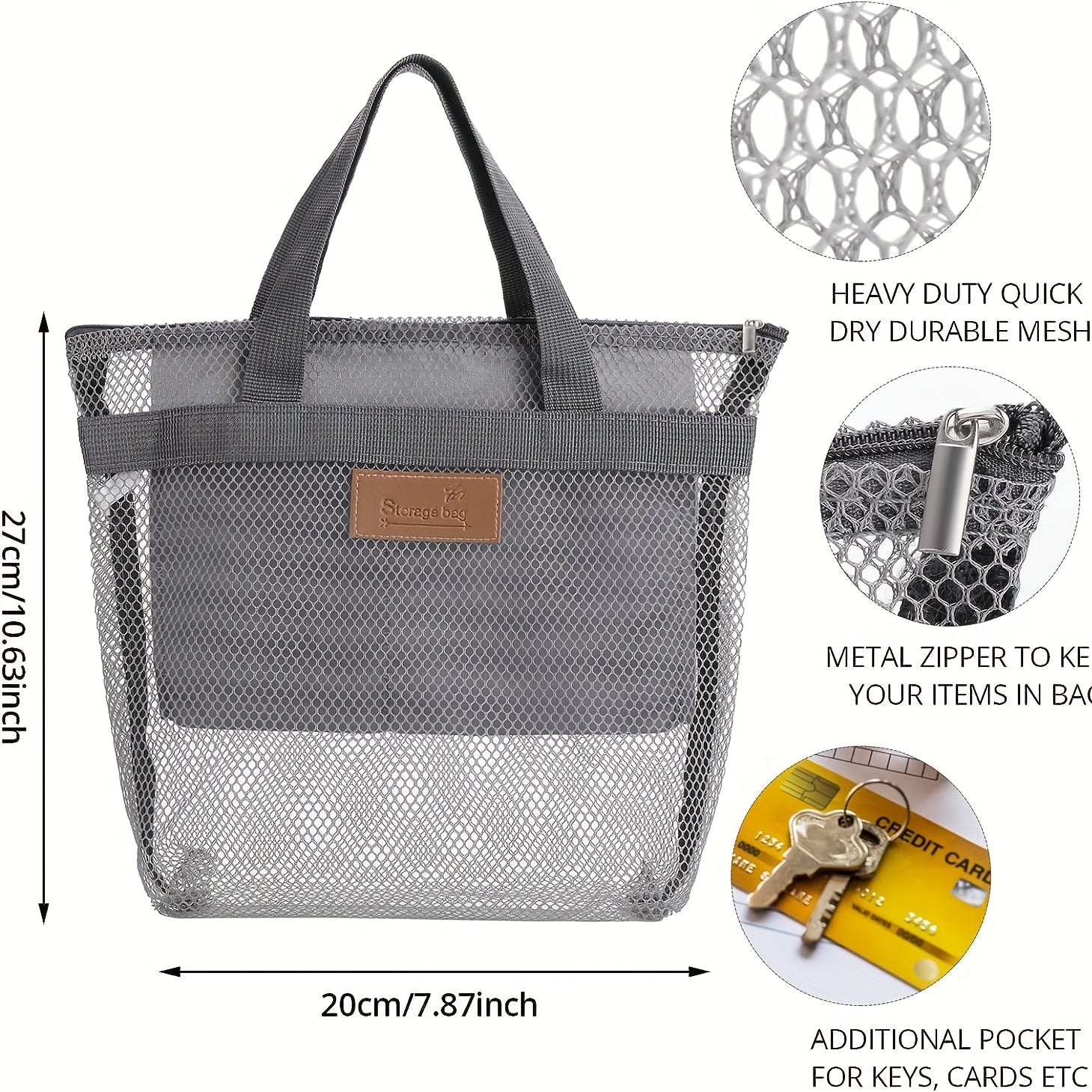 2pcs Mesh Quick Drying Tote Bags Hanging Toiletry Organizer Zipper