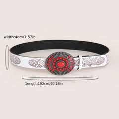 Embossed Bohemian Style Belt Vintage Western Style Cowboy PU Leather Belt