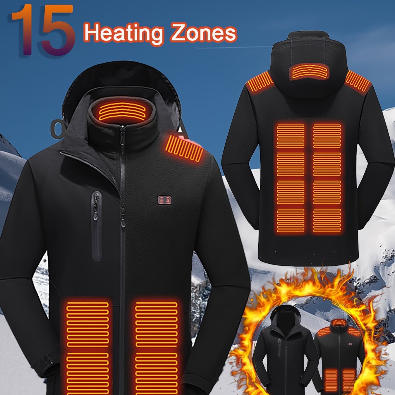 Men's 15 Zone Heated 3 in 1 Jacket Outdoor Waterproof Windproof Jacket