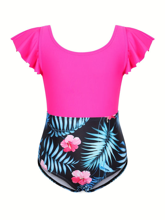 Toddler Girls Tropical Flowers One Piece Swimsuit
