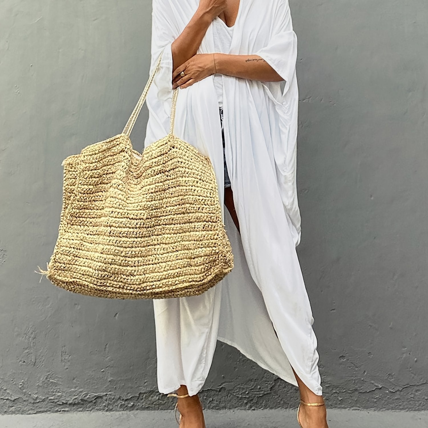  Solid Open Front Batwing Sleeve Beach Kimono