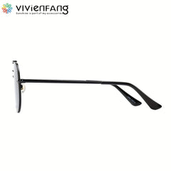 VIVIENFANG Rimless Polarized Aviator Sunglasses Retro 70s Top Bar UV Protection
