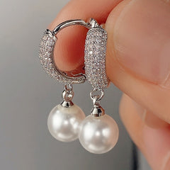 Vintage Freshwater Pearl Drop Earring Zircon Ear Jewelry