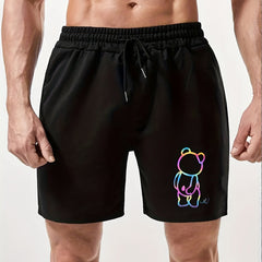 Cartoon Bear Print Men's Comfy Shorts Summer Drawstring Casual Loose Shorts