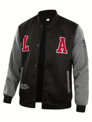 Spring Knit Block Baseball Jacket Men's Casual Snap Button Jackets