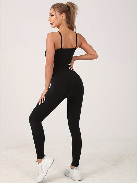 Tummy Control Yoga Jumpsuit Slim Fit Crew Neck Yoga Bodysuit