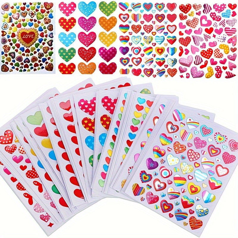 12pcs Heart Stickers Colorful Love Decals for Scrapbooking & Crafts