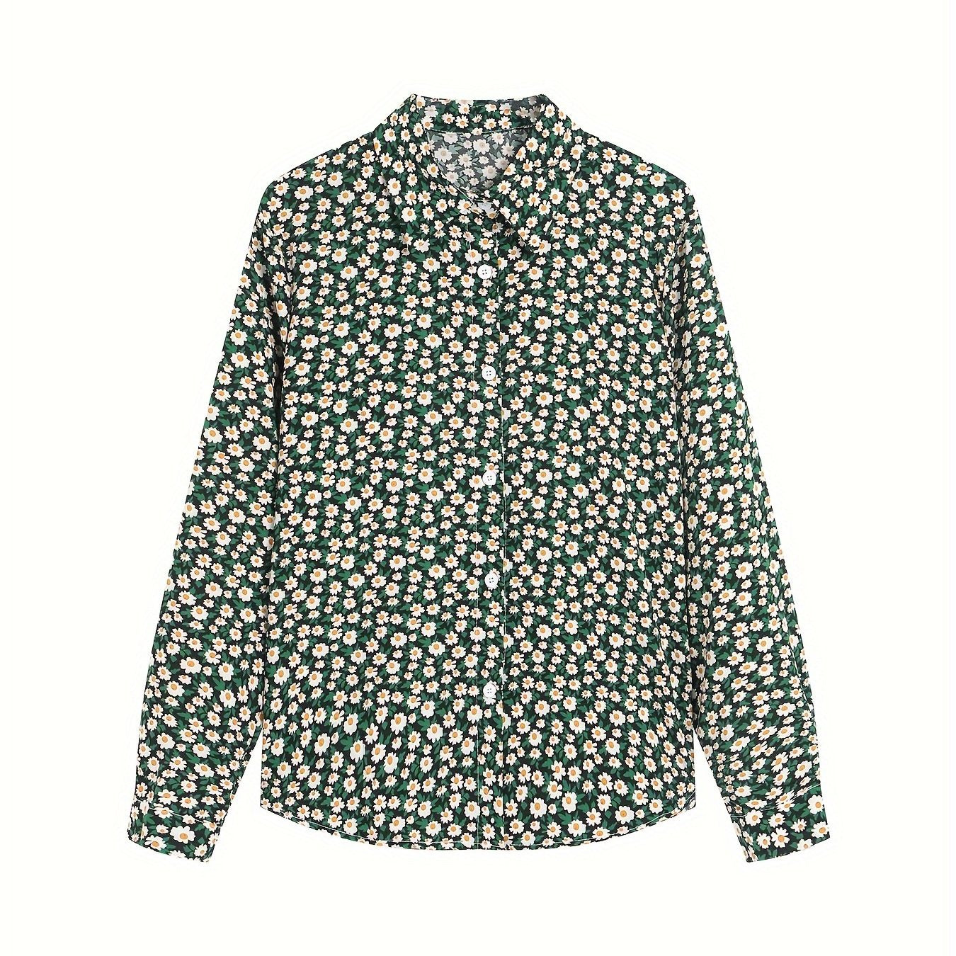  Women's Ditsy Print Button Up Blouse