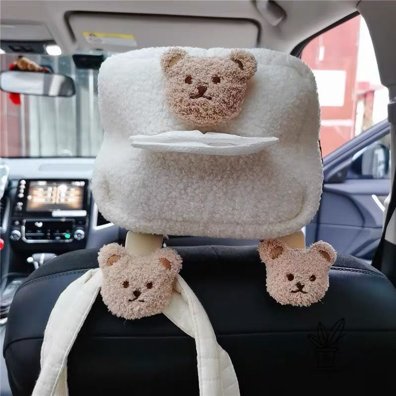 Teddy Bear Car Tissue Box Hanging Drawstring Box