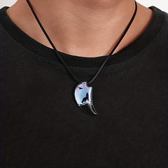 Wolf Resin Landscape Wood Pendant Animal Necklace for Men