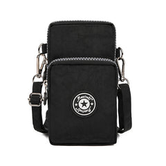 Women's Small Phone Bag with Letter Patch Zipper Cross Body Nylon Shoulder Bag