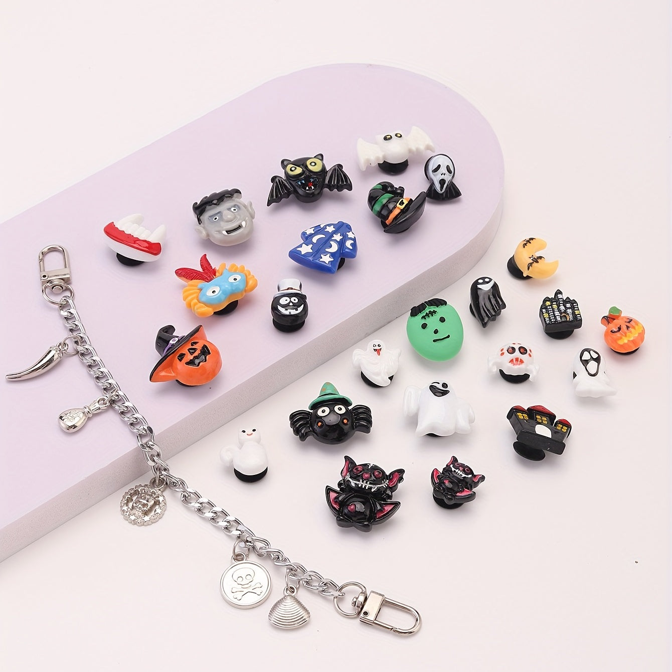 25pcs Halloween Shoe Charms with Chain for Clogs DIY Accessories