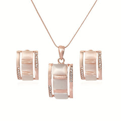 Opal Necklace & Earrings Set Rhinestone Gemstone Jewelry