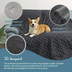 Waterproof Dog Blanket Reversible 3D Sherpa Pet Throw Blanket for Large Dogs