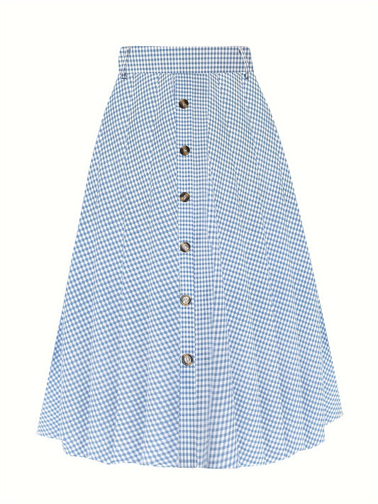 Women's Plus Plaid Print High Rise A line Maxi Skirt