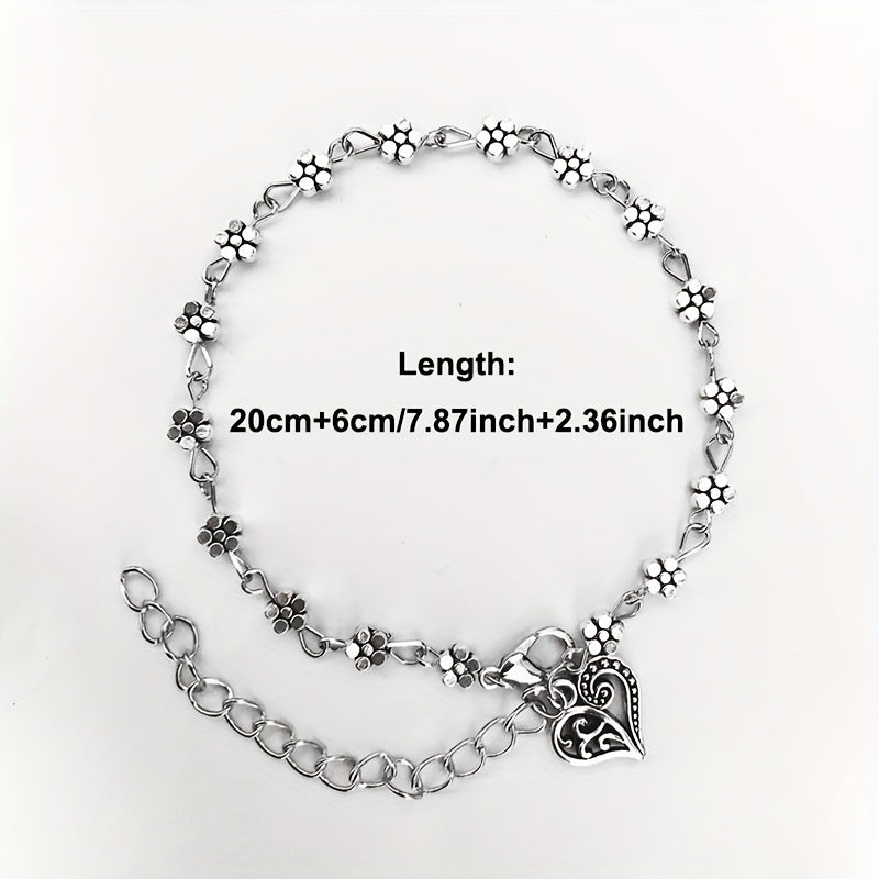 Heart Shape Pendant Beaded Anklet with Flower Beads Boho Style