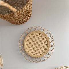 Boho Retro Flower Coaster Woven Bamboo Rattan Placemats