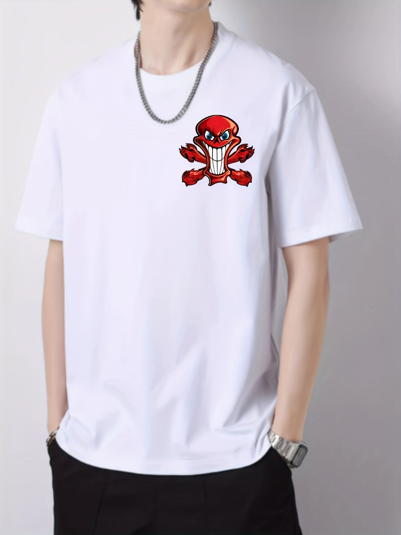 Skull Pattern Print Men's Graphic Crew Neck Active T-shirt