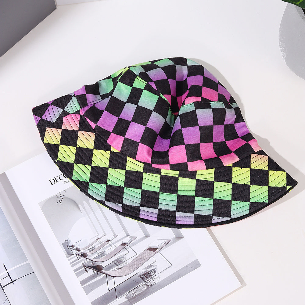 Colorful Plaid Bucket Hat Casual Sunscreen Fisherman Cap
