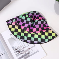 Colorful Plaid Bucket Hat Casual Sunscreen Fisherman Cap