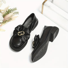 Women's Satin Bow Loafers Slip On Chunky Shoes
