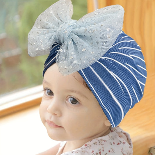 European American Soft Elastic Hat Baby Stripe Mesh Bow Girl Hat