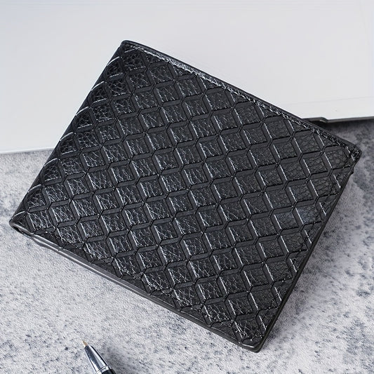 Men's Leather Short Wallet with Money Clip Argyle Pattern
