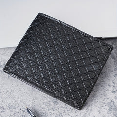 Men's Leather Short Wallet with Money Clip Argyle Pattern