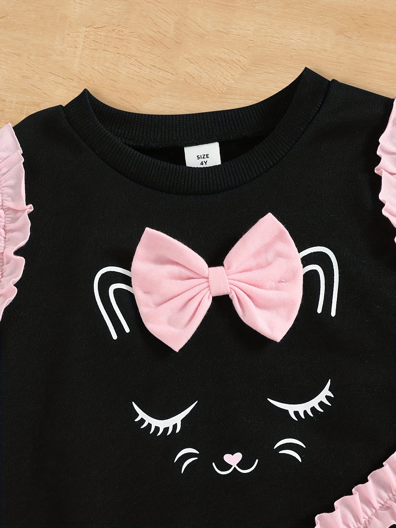 Girls 2pcs Cat Print Sweatshirt & Sweatpants Set