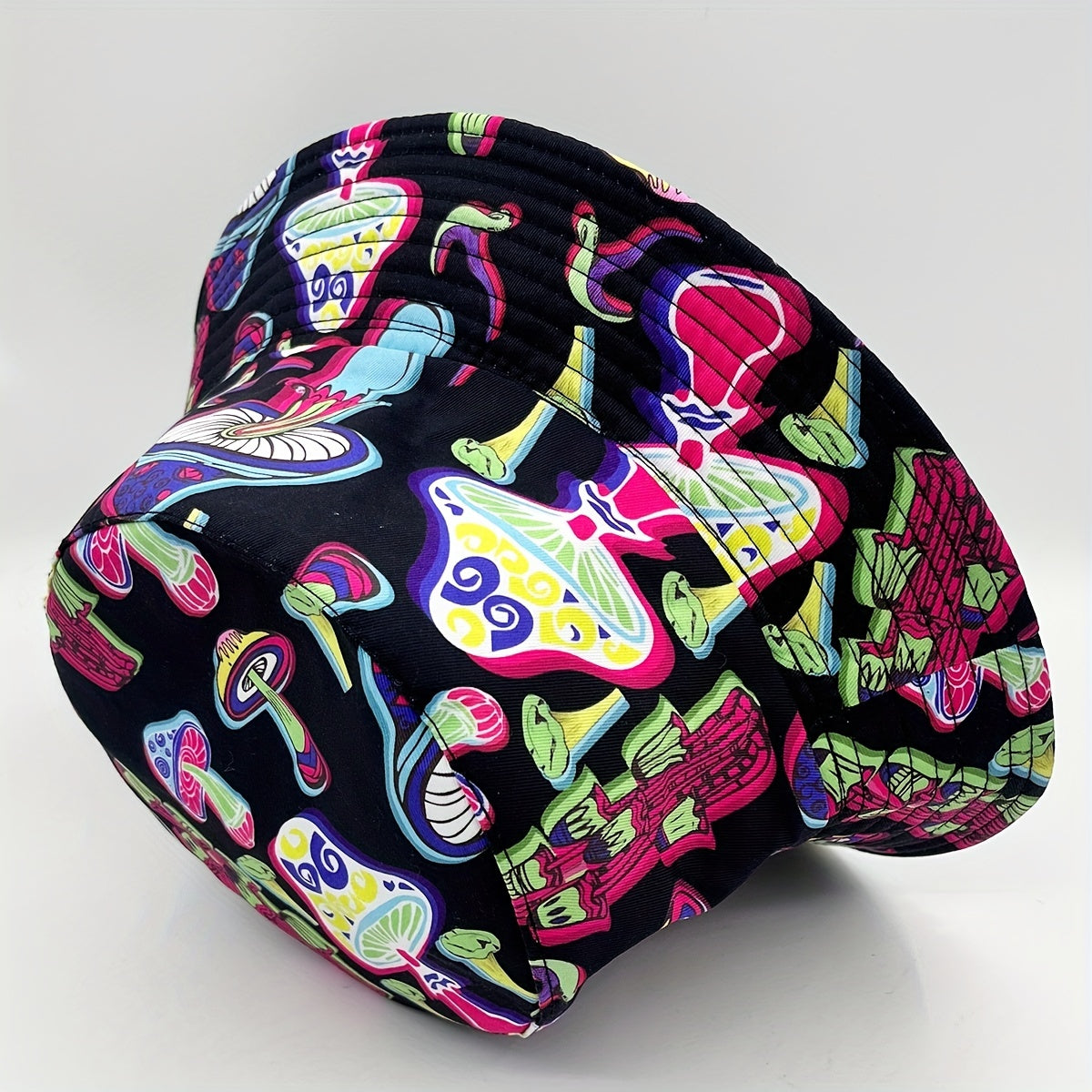 Cartoon Mushroom Print Bucket Hat Reversible Sunscreen Fisherman Cap