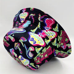 Cartoon Mushroom Print Bucket Hat Reversible Sunscreen Fisherman Cap