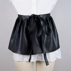 Punk PU Leather Skirt Belt Lace Up Waistband Pleated Skirt