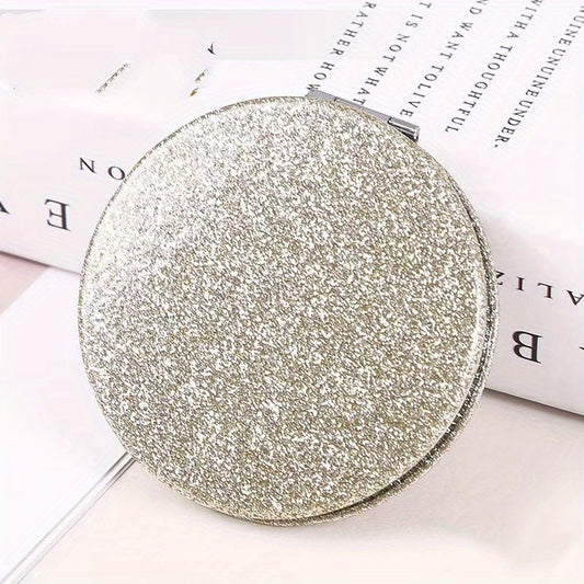 Glitter Leather Compact Mirror Double Side Folding Travel Vanity Mirror