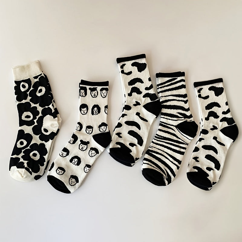 5 Pairs Cartoon Print Socks Women's Stockings