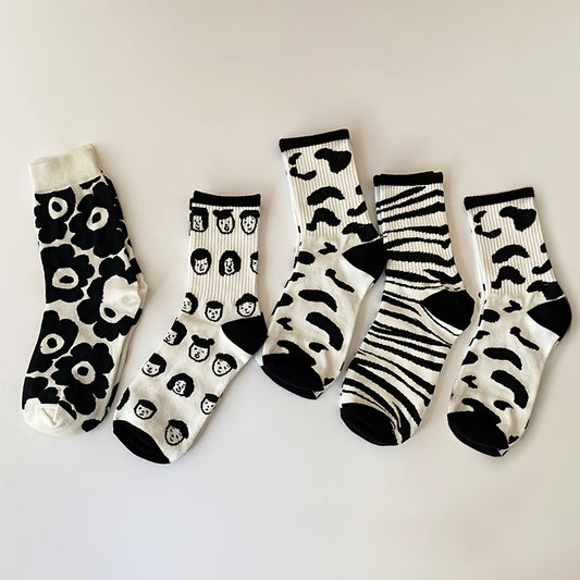 5 Pairs Cartoon Print Socks Women's Stockings