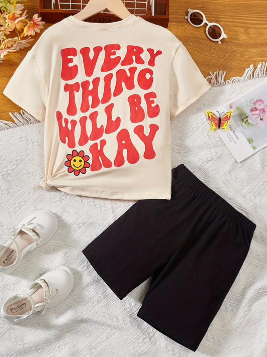 Girls Short Suit 'Everything Will Be Ok' T Shirt & Shorts Set