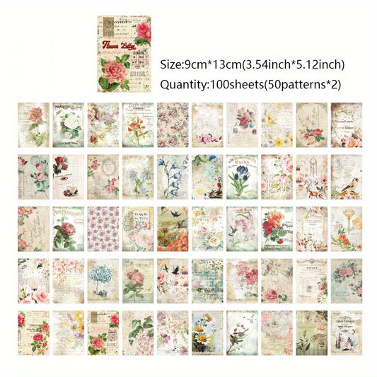 100 Vintage Flower Letter Series Decorative Paper