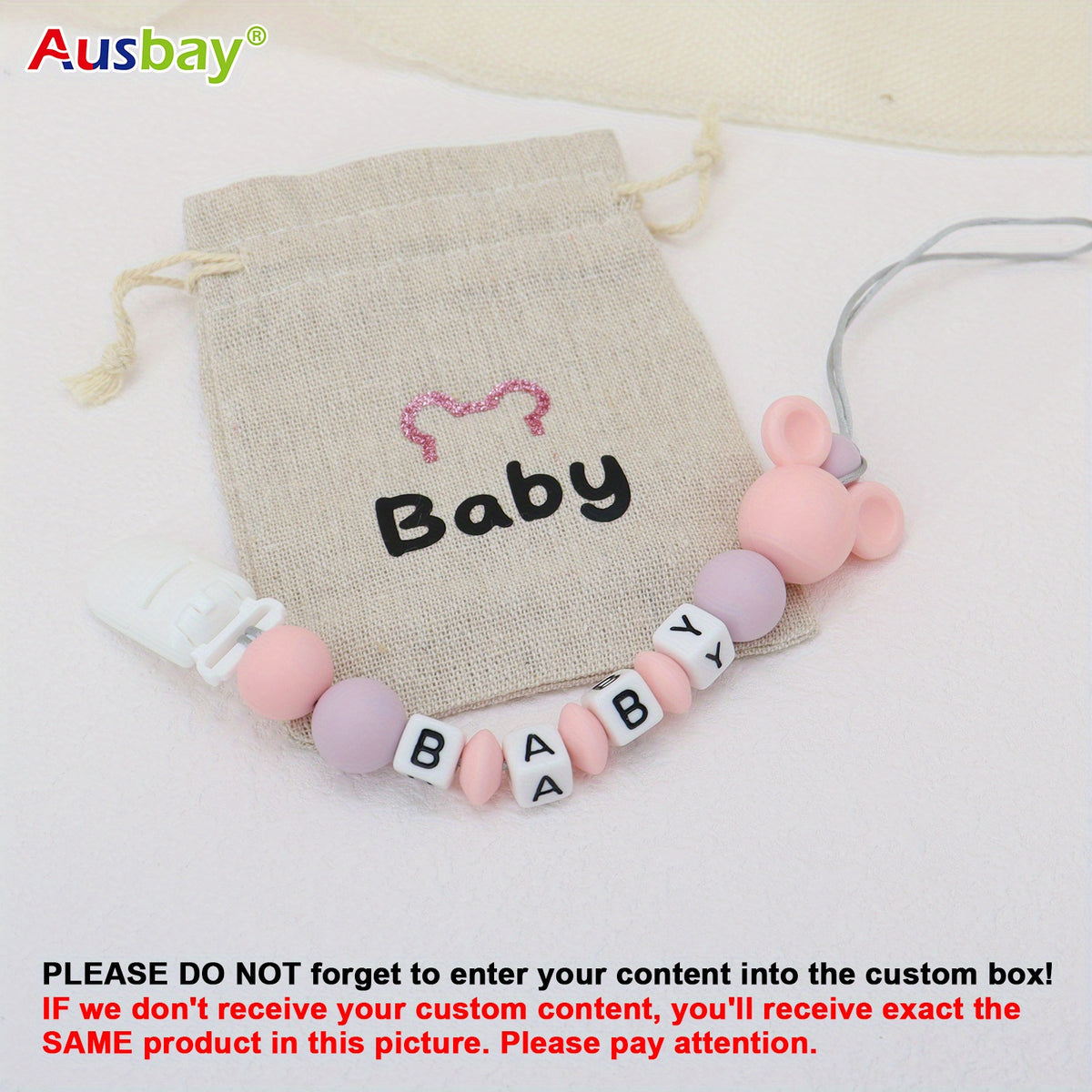 2pcs Personalized Pacifier Clip Customized Chain Silicone Teething Holder Gift