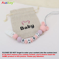 2pcs Personalized Pacifier Clip Customized Chain Silicone Teething Holder Gift