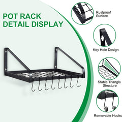 Hanging Pot Rack Wall Mounted Organizer with 8 Hooks