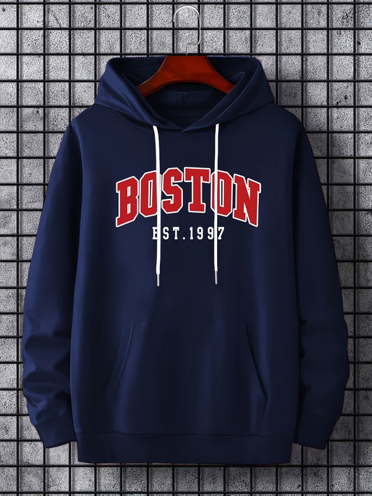 BOSTON Print Hoodies For Men Graphic Hoodie With Kangaroo Pocket