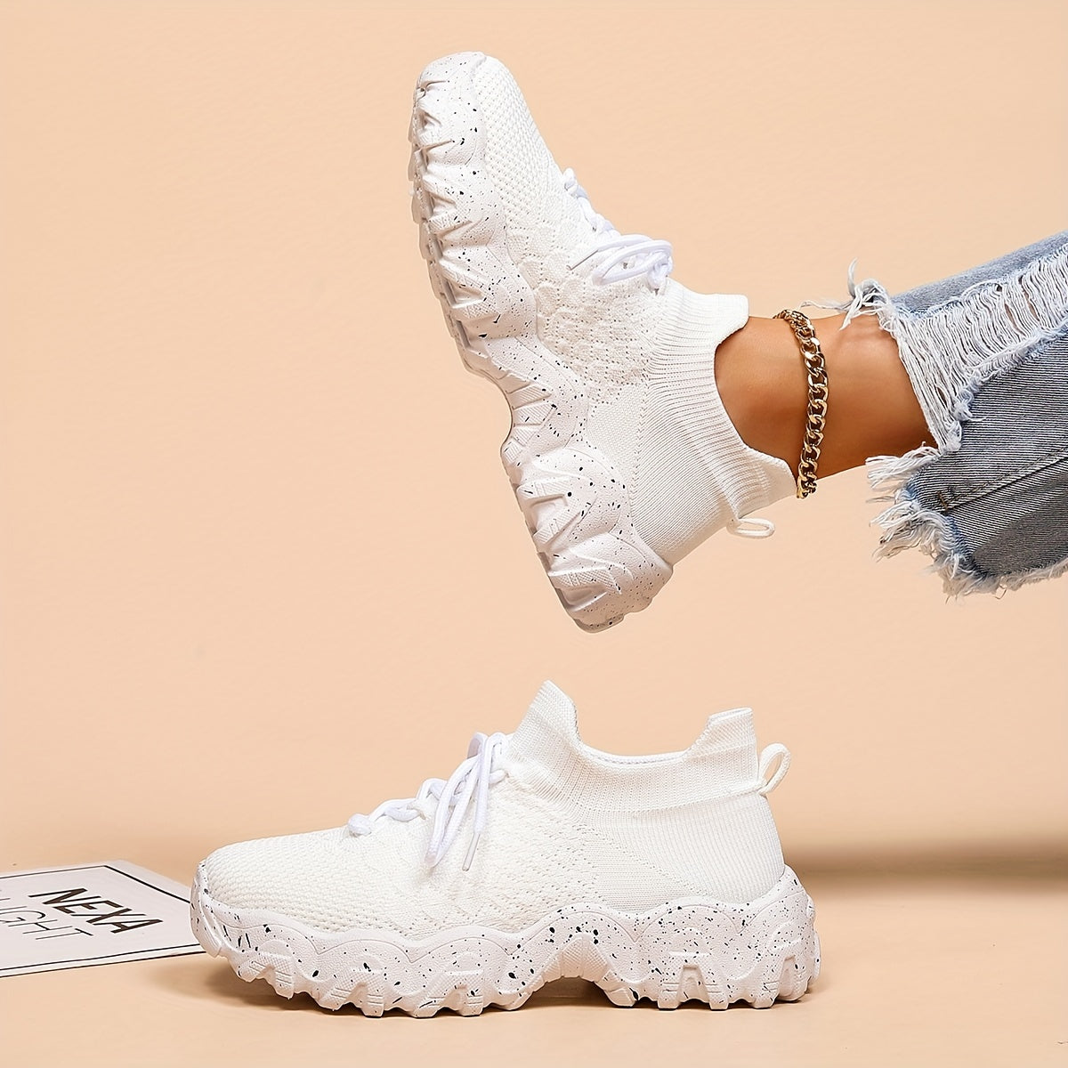 Women's Breathable Knit Sock Sneakers Casual Lace Up Sport Shoes