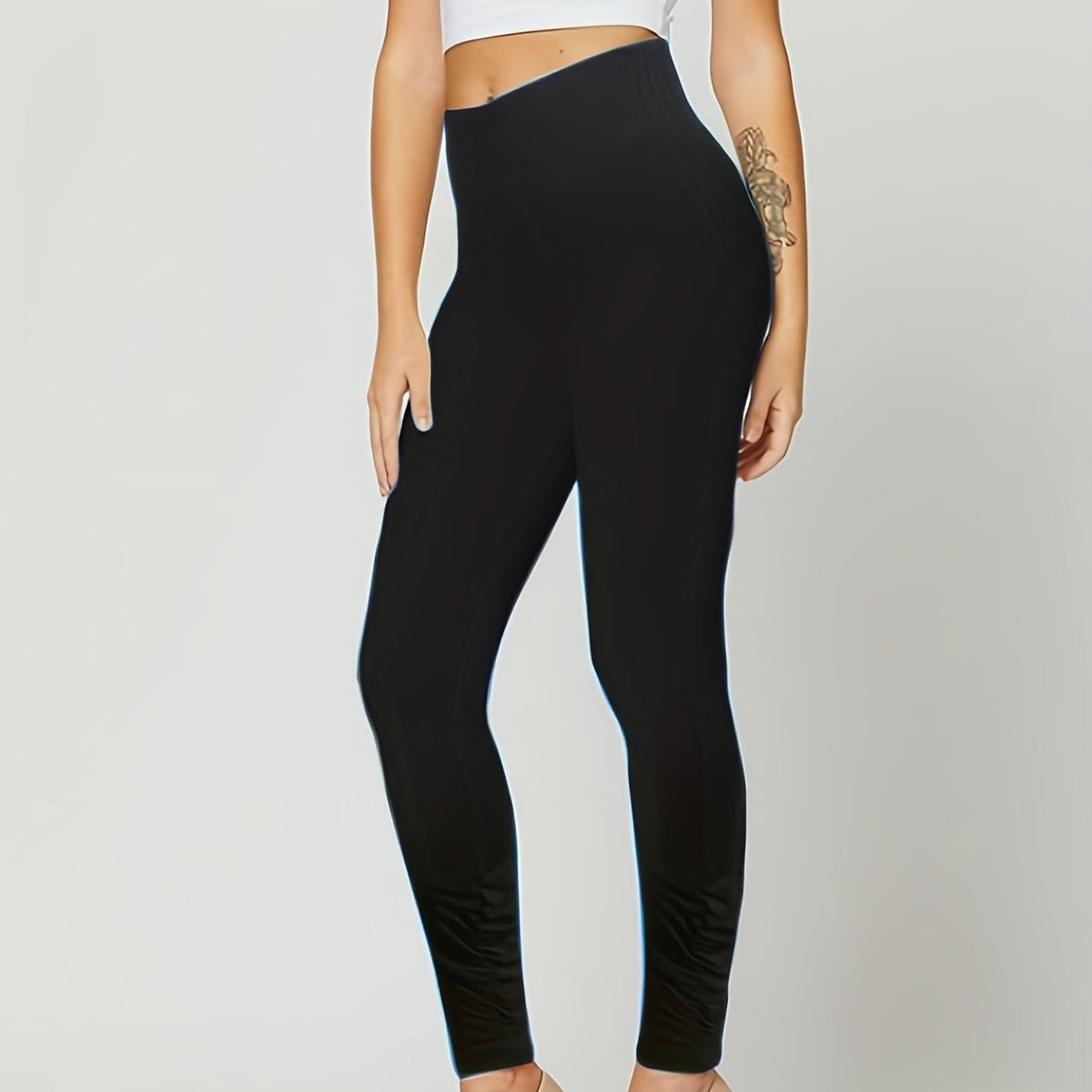 Sporty Leggings Women's Plus Solid High Rise Stretch Leggings