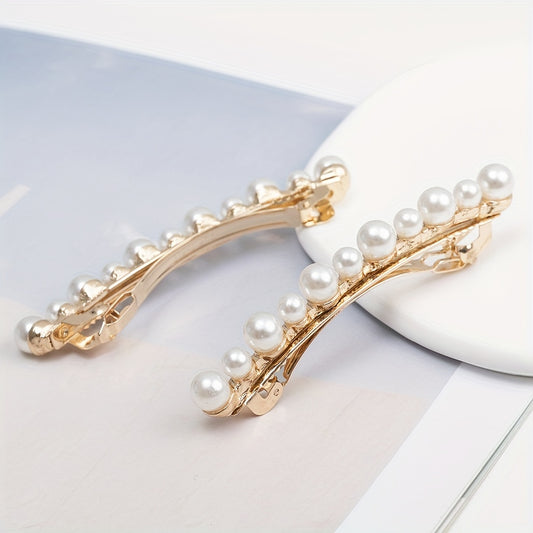 Faux Pearl Hair Clip Ponytail Headwear Sweet French Barrette Hair Accessories