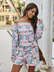 Camouflage Print Off Shoulder Jumpsuit Long Sleeve Women's Clothing